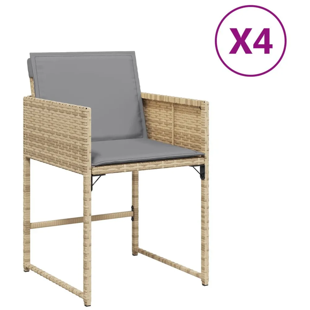 Chaises de jardin avec coussins lot de 4 mélange beige