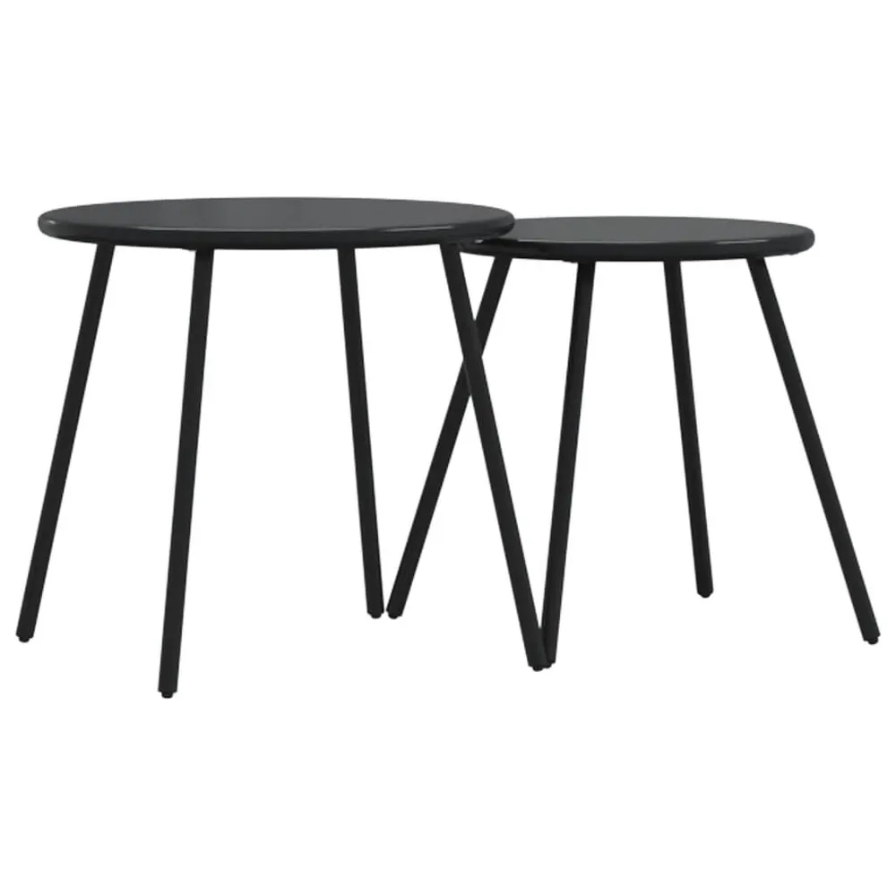 Tables basses de jardin 2pcs rondes noir acier enduit de poudre