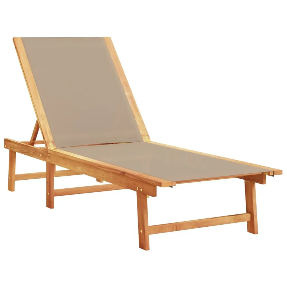 Chaise longue taupe bois d'acacia solide et textilène