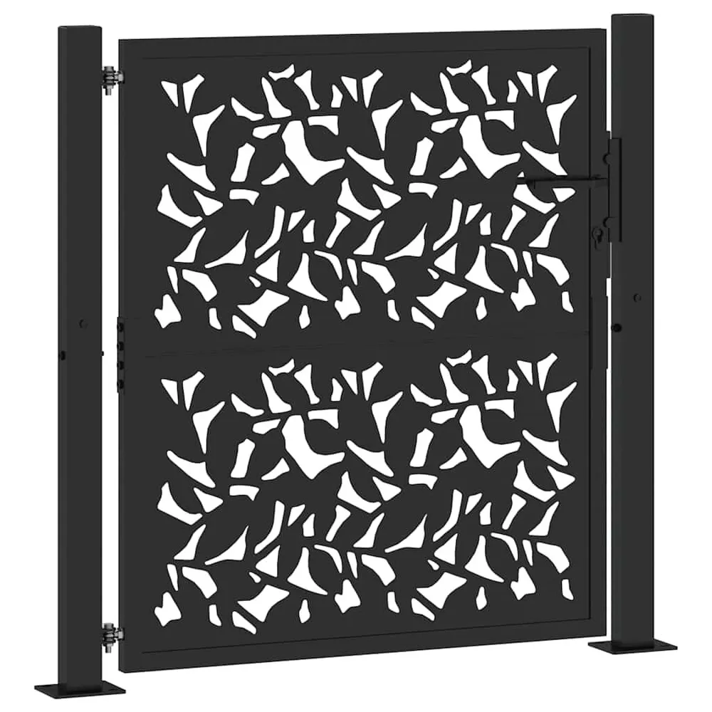 Portail de jardin noir 105x106 cm acier conception de feuilles