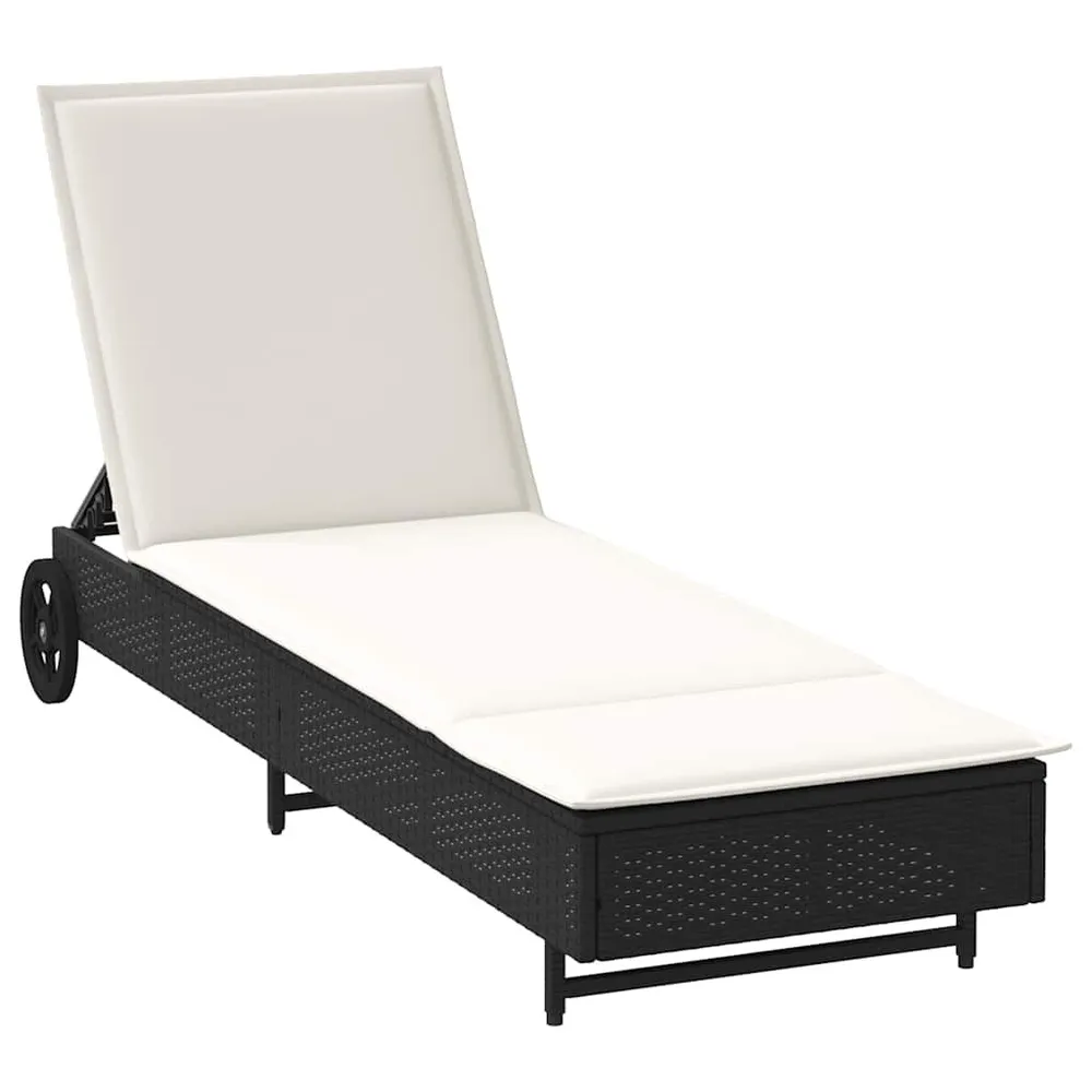 Chaise longue avec roues et coussin noir résine tressée