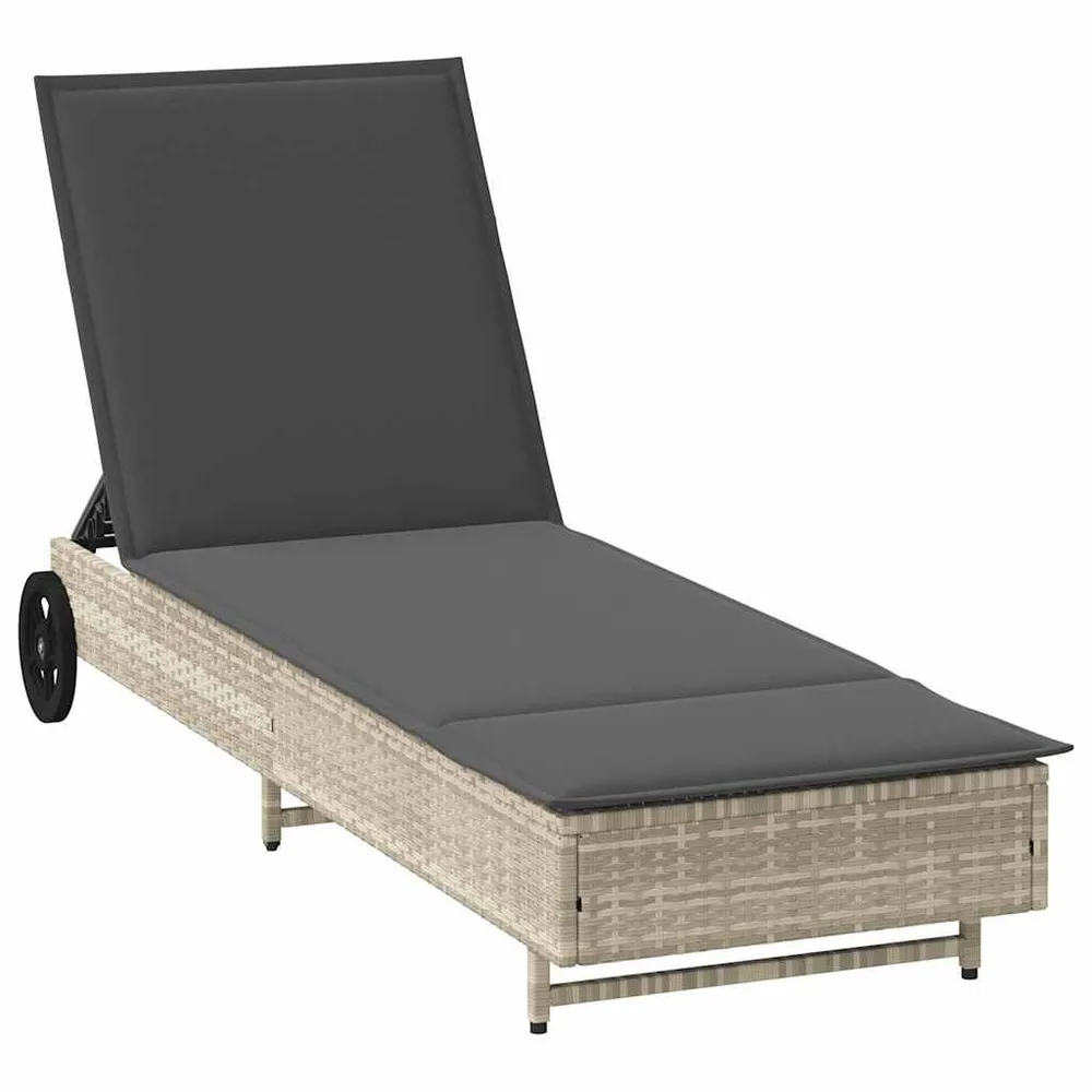 Chaise longue avec roues et coussins gris évident résine tressée