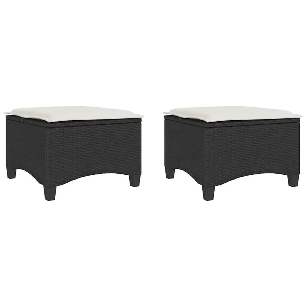 Tabourets jardin coussins 2 pcs noir 55x55x36 cm résine tressée