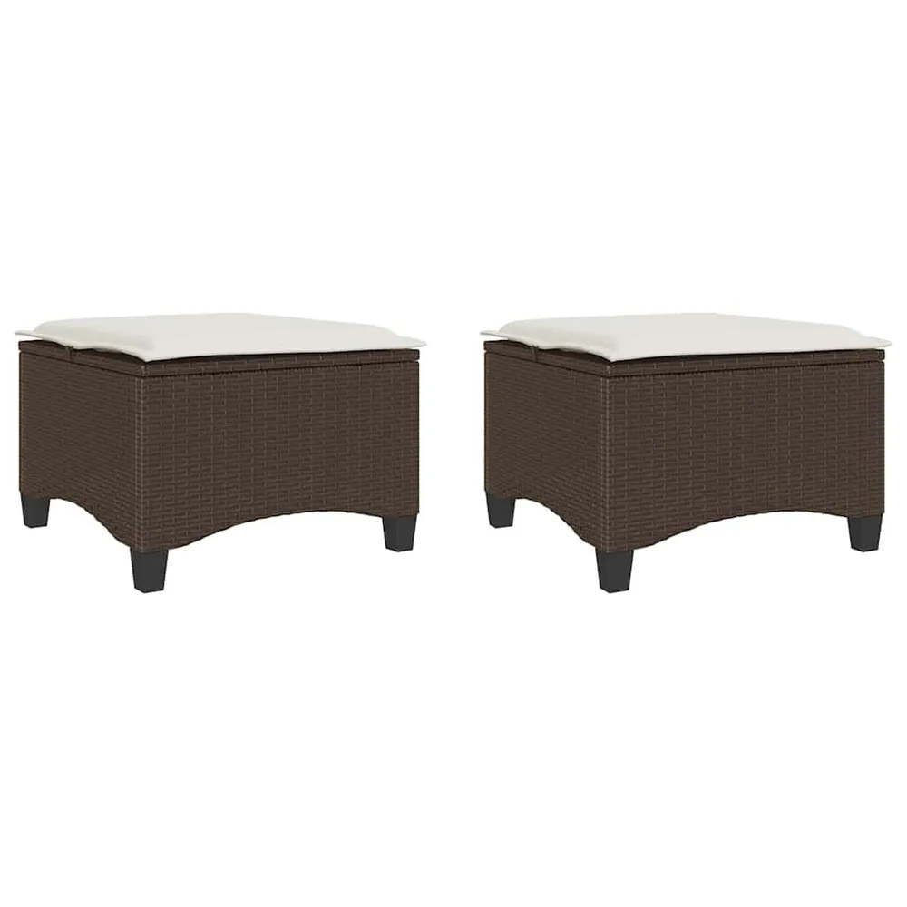 Tabourets jardin coussins 2pcs marron 55x55x36cm résine tressée