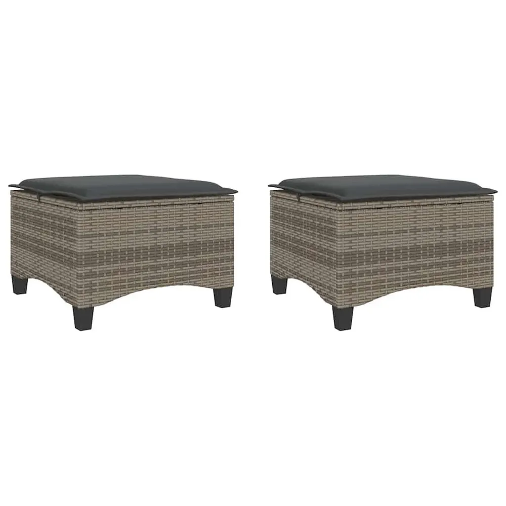 Tabourets jardin coussins 2 pcs gris 55x55x36 cm résine tressée