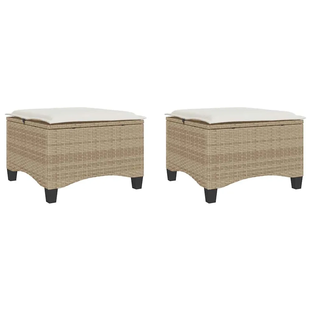 Tabourets jardin coussins 2pcs beige 55x55x36 cm résine tressée