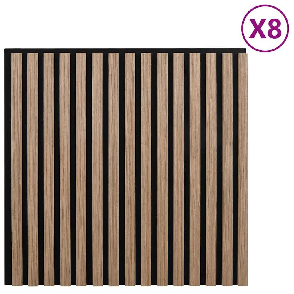 Panneaux muraux acoustiques 8pcs lattes 60,5x60cm placage chêne