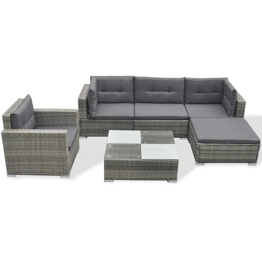 Salon de jardin 6 pcs avec coussins résine tressée gris