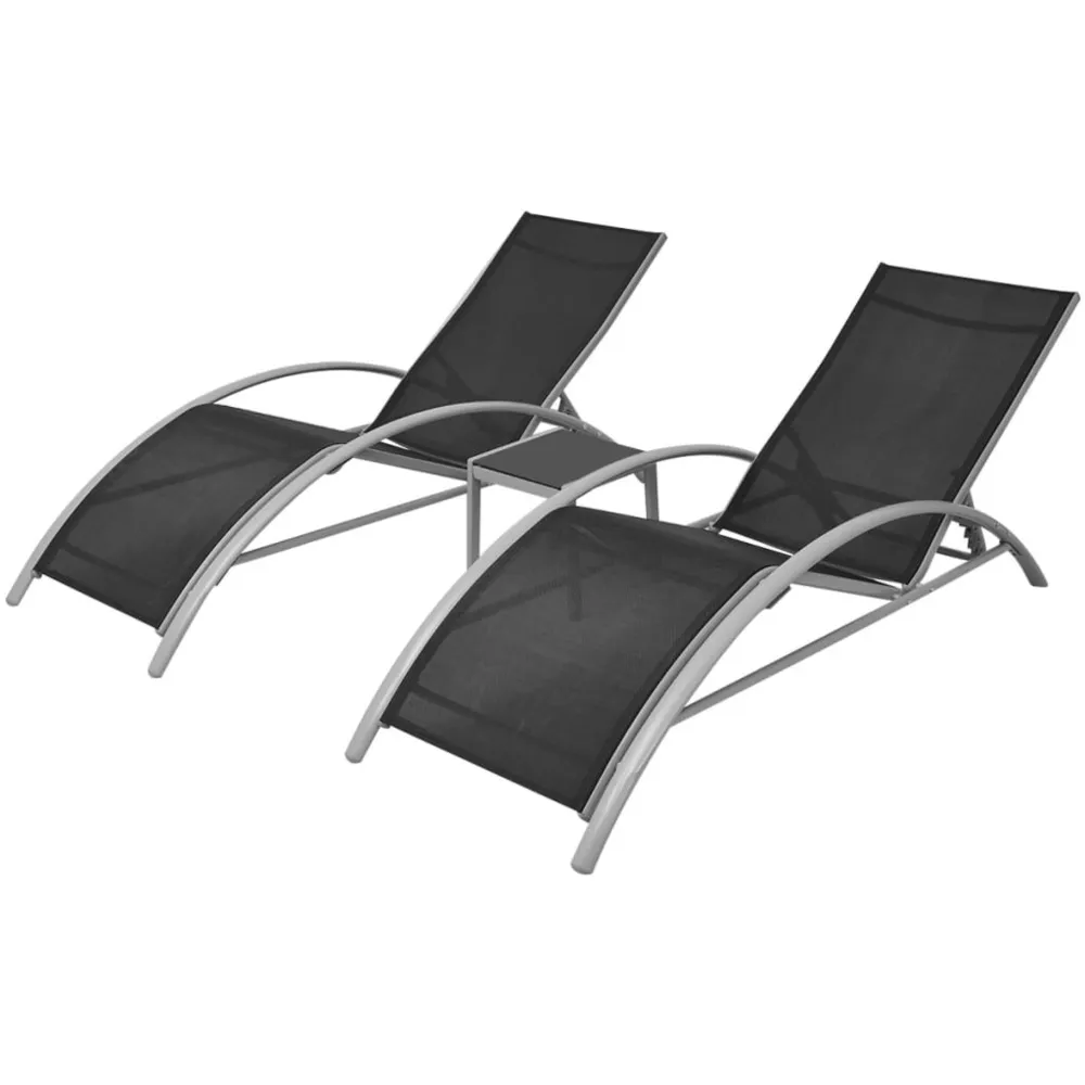 Chaises longues avec table Aluminium Noir