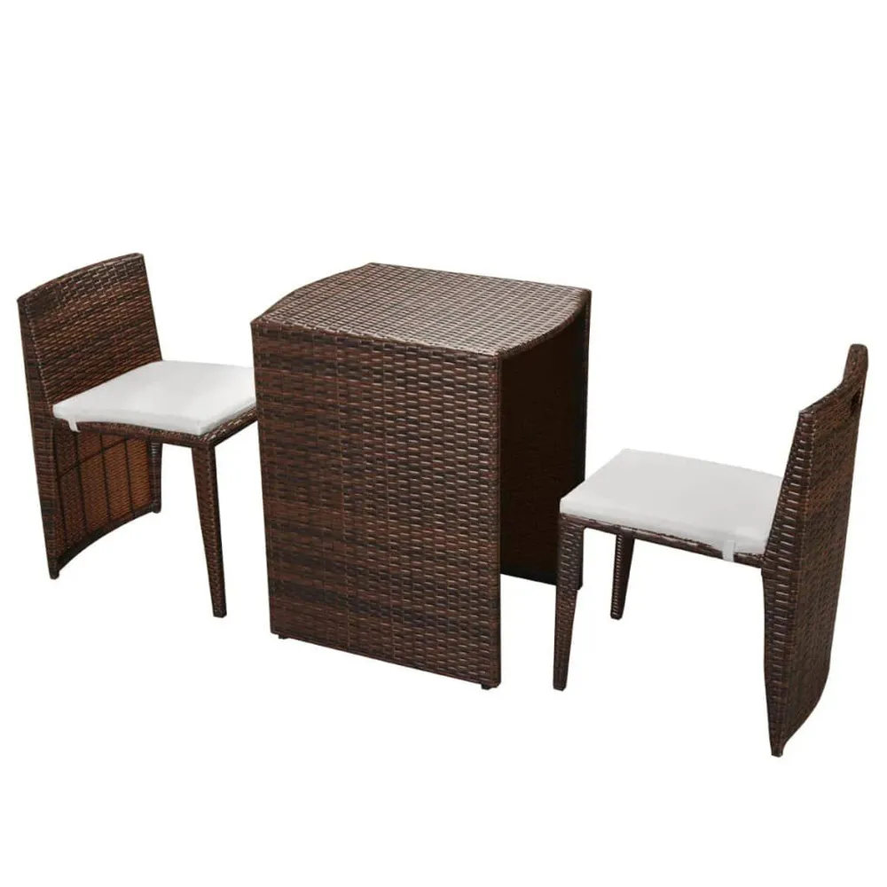 Ensemble de bistro 3 pcs avec coussins Résine tressée Marron