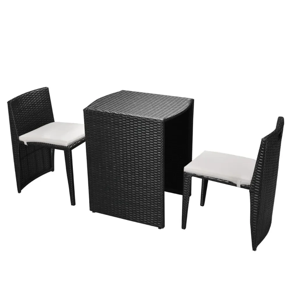 Ensemble de bistro 3 pcs avec coussins résine tressée noir