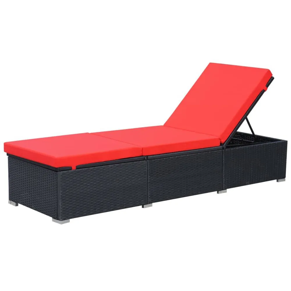 Chaise longue avec coussin Résine tressée Noir