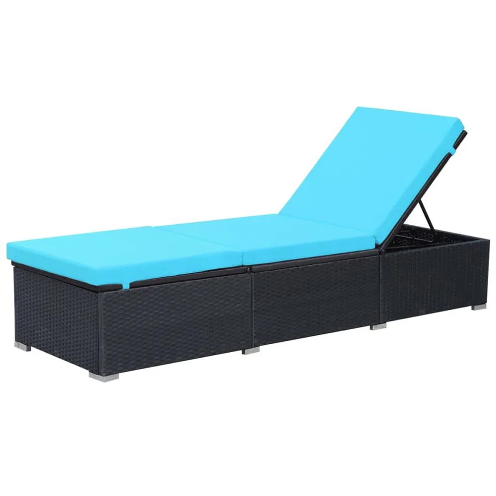 Chaise longue avec coussin Résine tressée Noir