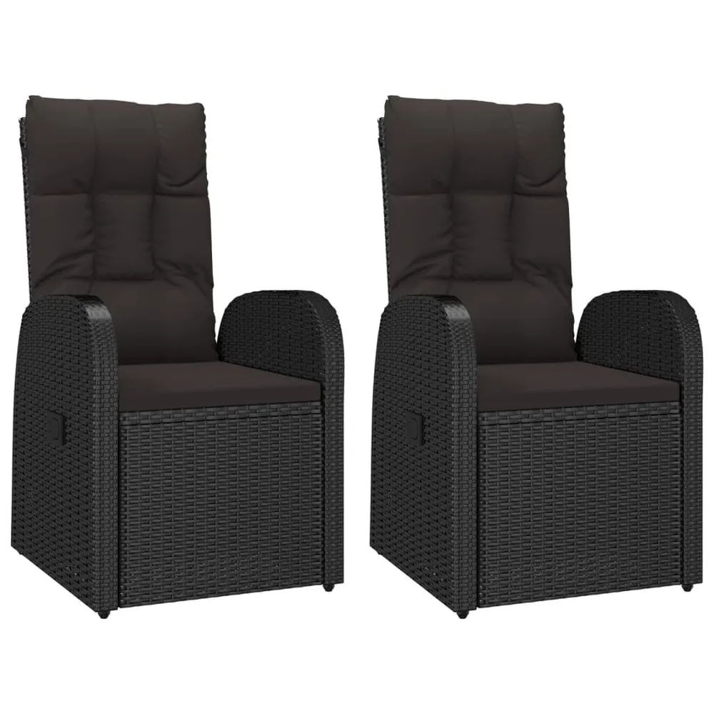 Chaise inclinable de jardin 2pc et coussins Résine tressée Noir