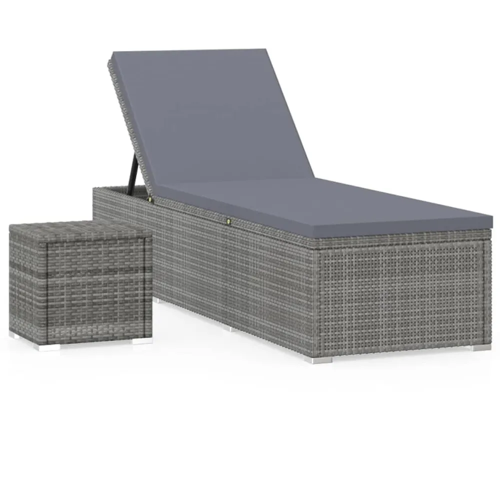 Chaise longue avec coussin et table à thé Résine tressée Gris