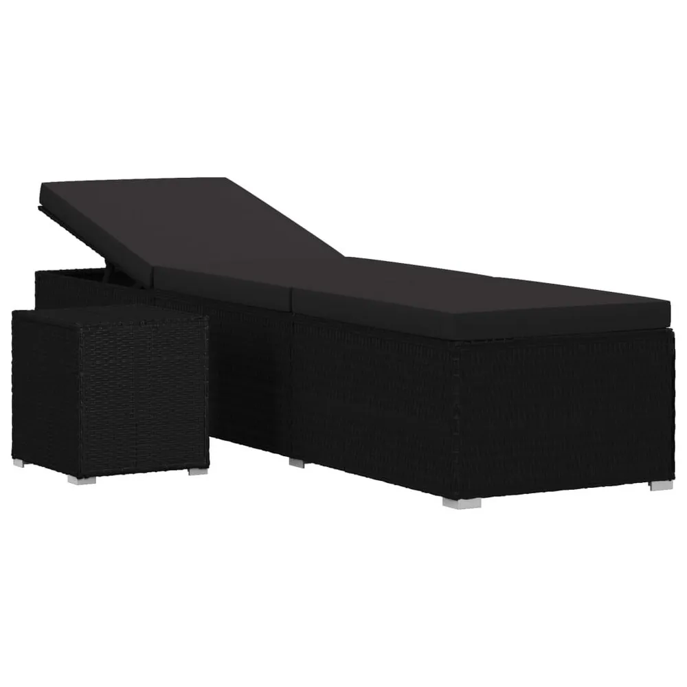 Chaise longue avec coussin et table à thé Résine tressée Noir