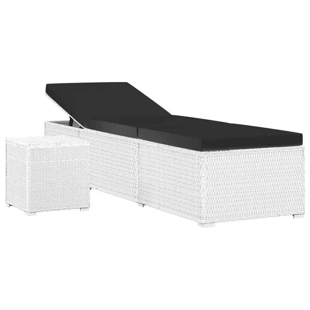 Chaise longue avec coussin et table à thé rotin Blanc