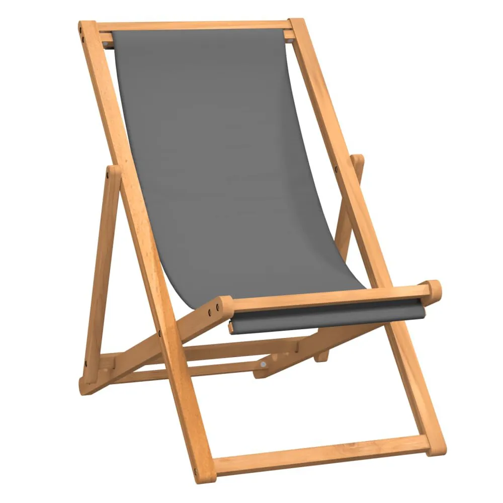 Chaise de plage pliable Bois de teck solide Gris