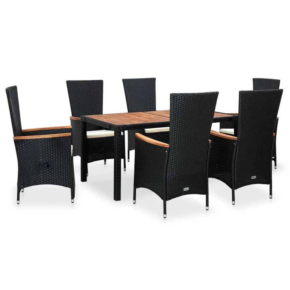 Ensemble à manger d'extérieur 7pcs Résine tressée acacia Noir