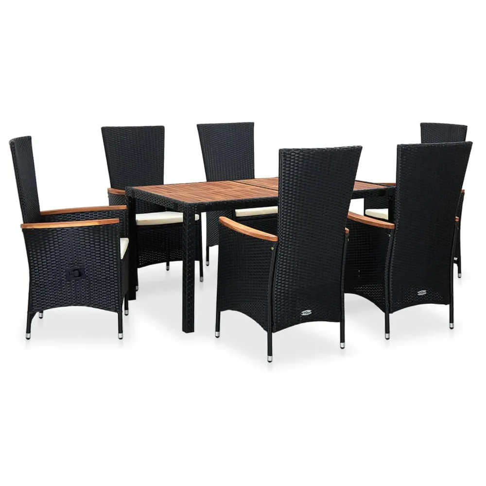 Ensemble à manger d'extérieur 7pcs Résine tressée acacia Noir