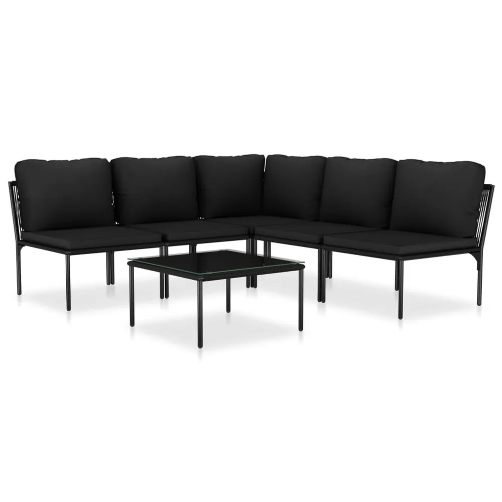 Salon de jardin 6 pcs avec coussins Noir PVC