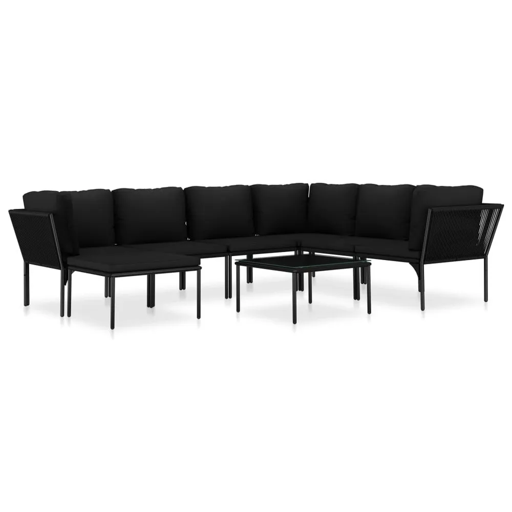 Salon de jardin 8 pcs avec coussins Noir PVC