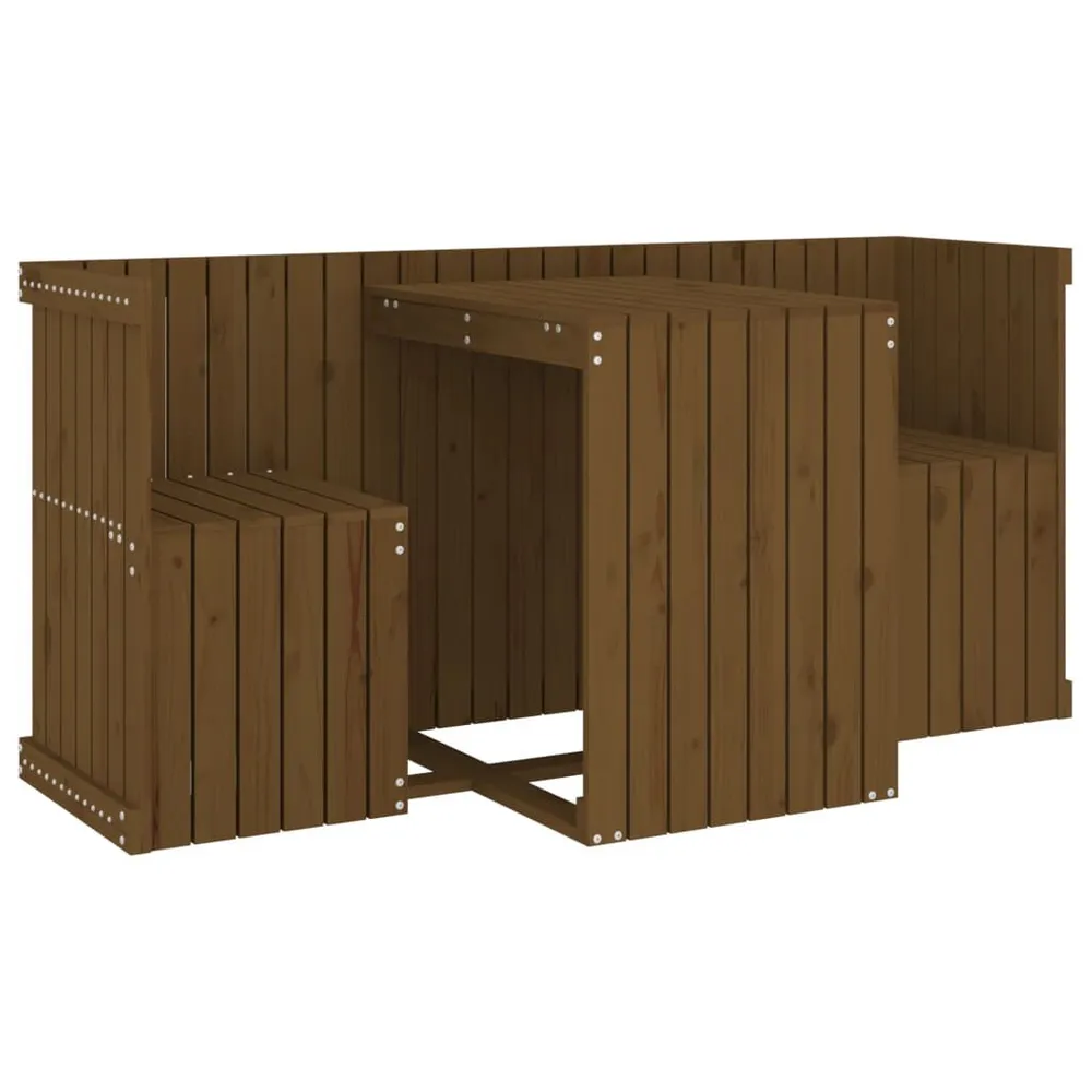 Set de balcon 2 places marron miel bois de pin massif