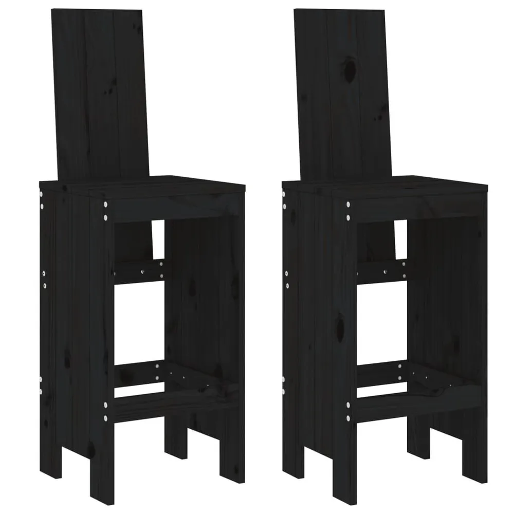 Tabourets de bar lot de 2 noir 40x42x120 cm bois massif de pin