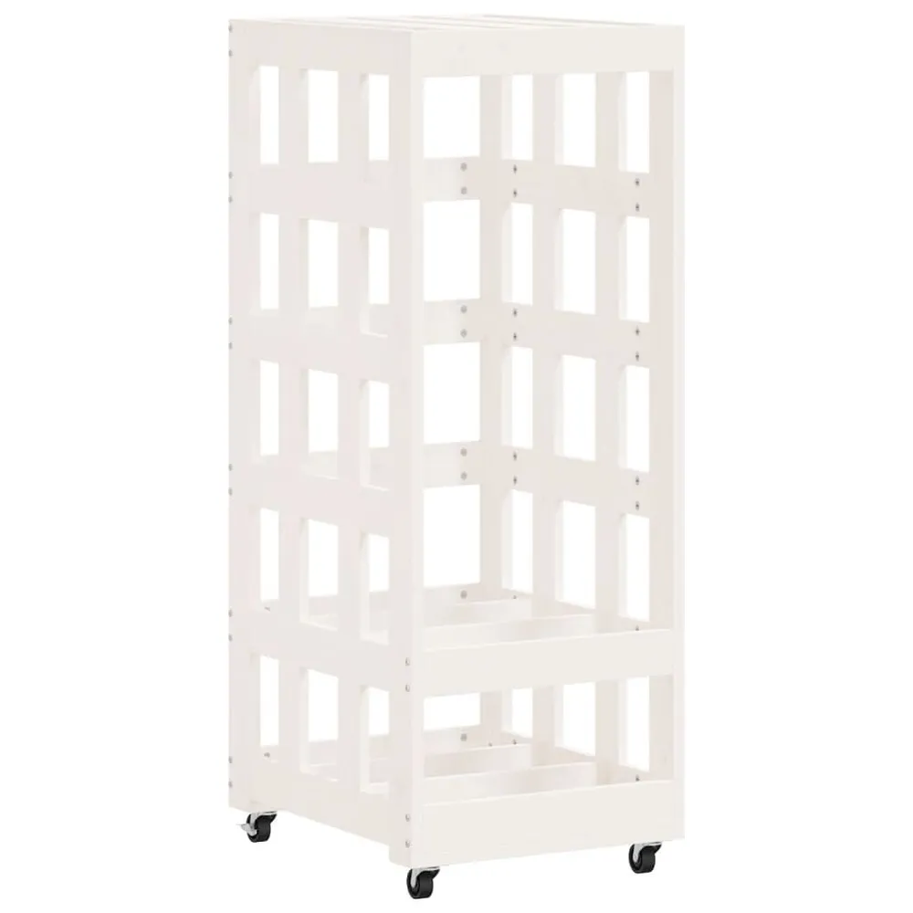 Porte-bûches avec roulettes blanc 40x49x110 cm bois massif pin