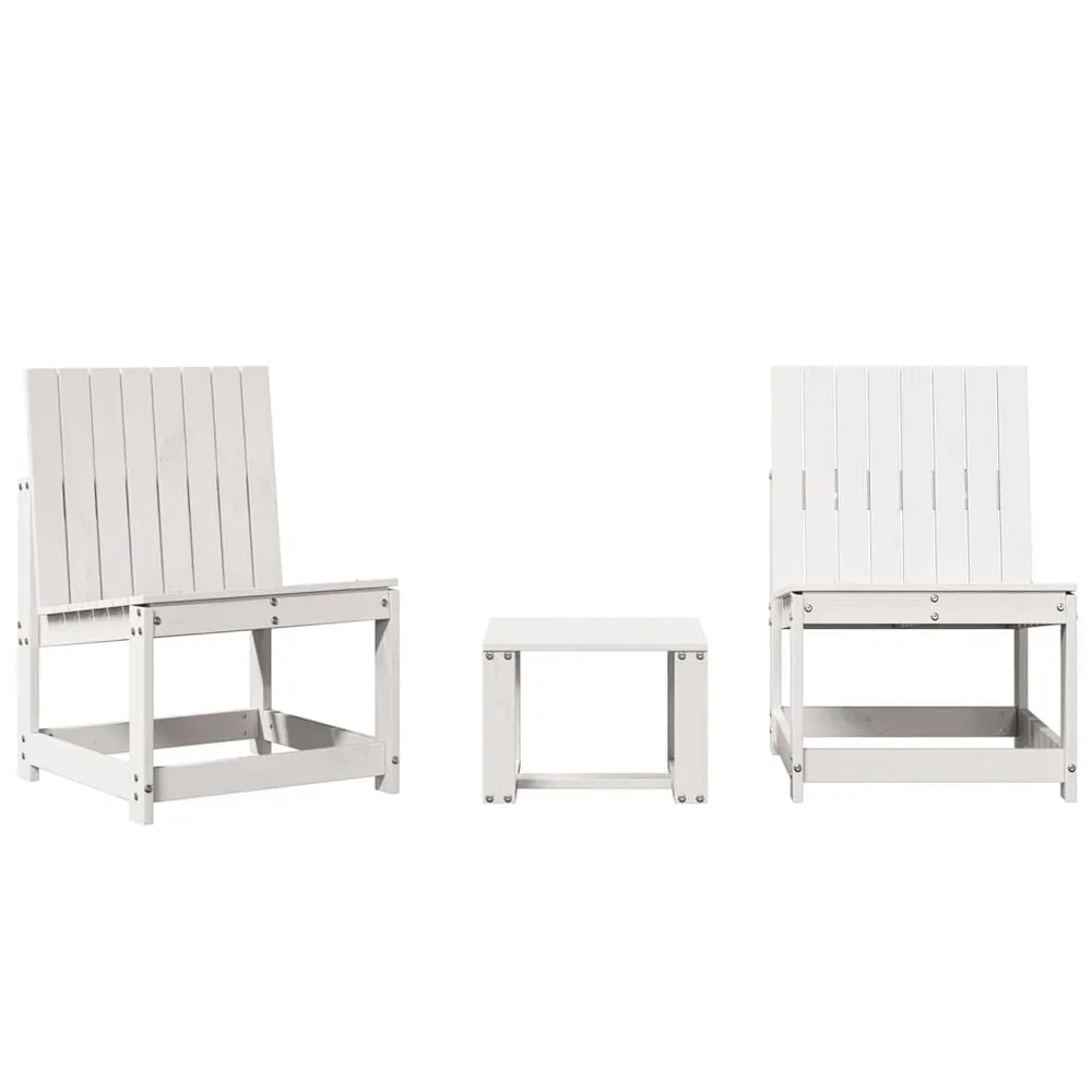 Salon de jardin 3 pcs blanc bois massif de pin