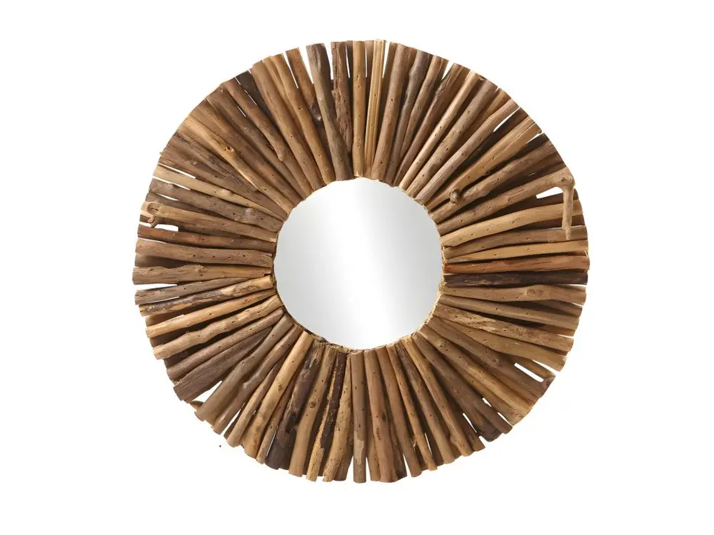 Miroir mural rond en branches de bois D.50 cm style artisanal - AKELA