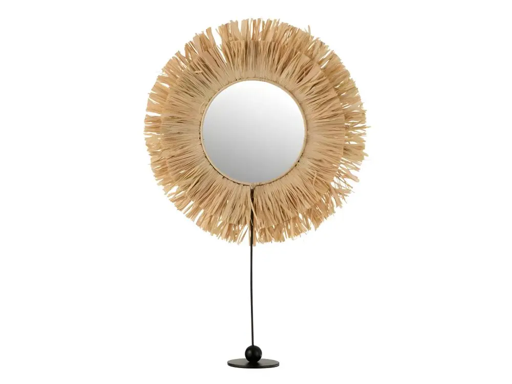 Miroir sur pied rond rotin raphia naturel