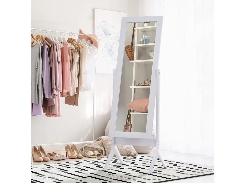 Miroir à pied inclinaison réglable dim. 47L x 46l x 148H cm MDF blanc