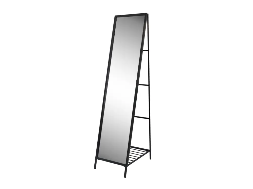 Miroir sur pied métal noir avec étagère 40x50x160cm