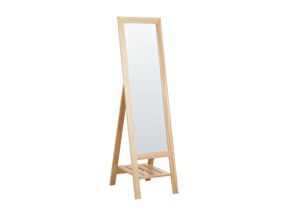 Miroir sur pied avec étagère en bois clair LUISANT