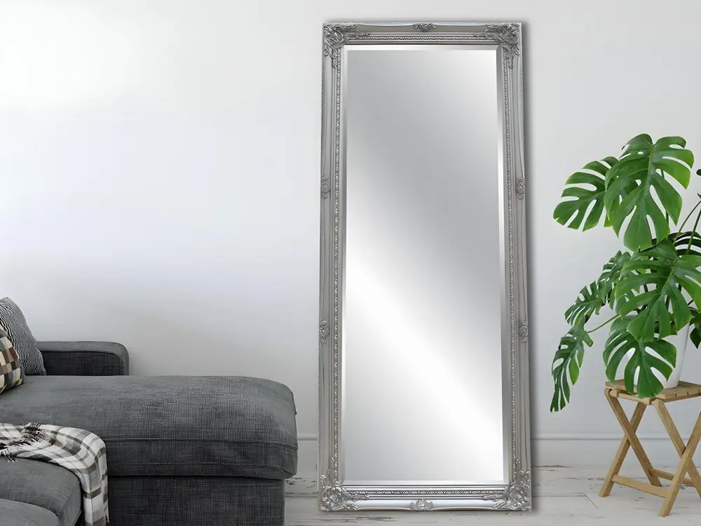 Miroir en bois d'eucalyptus avec moulures - L. 60 x H. 140 cm - Argenté - ELVIRE