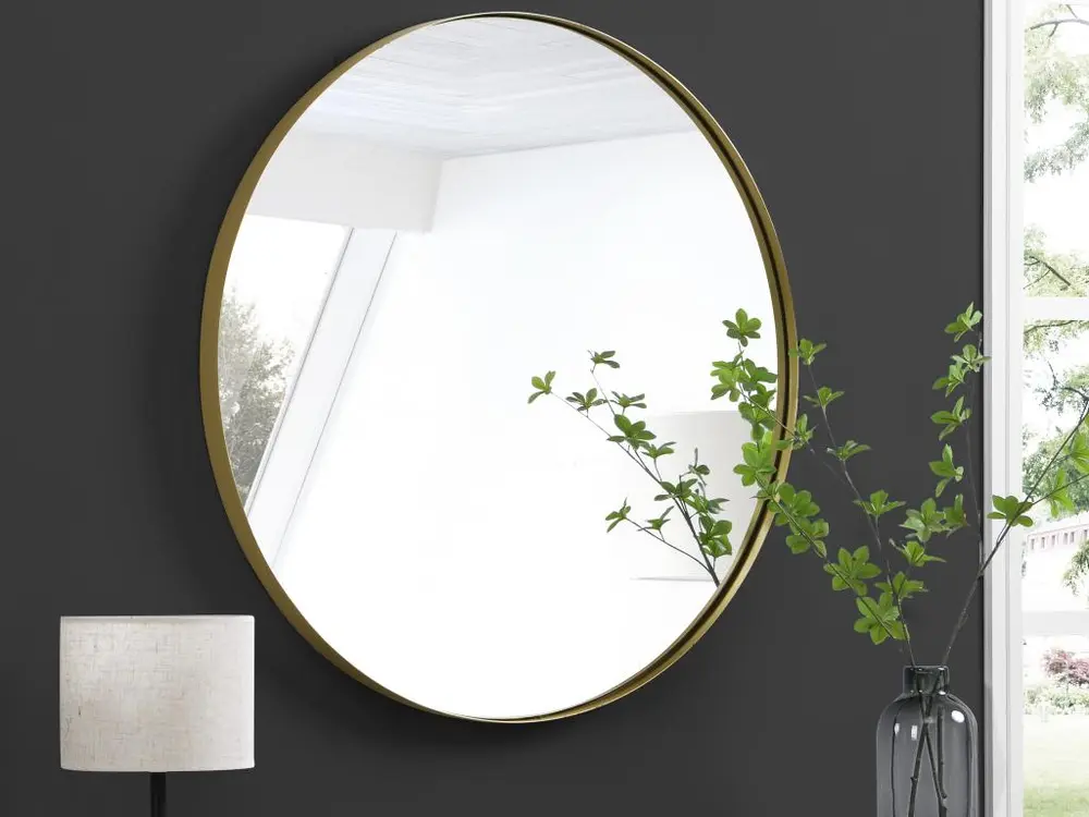 Miroir mural rond en métal - D.80 cm - Doré - JAFFREL