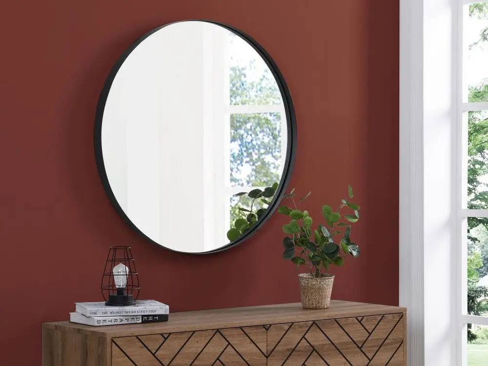 Miroir mural rond en métal - D.80 cm - Noir - JAFFREL