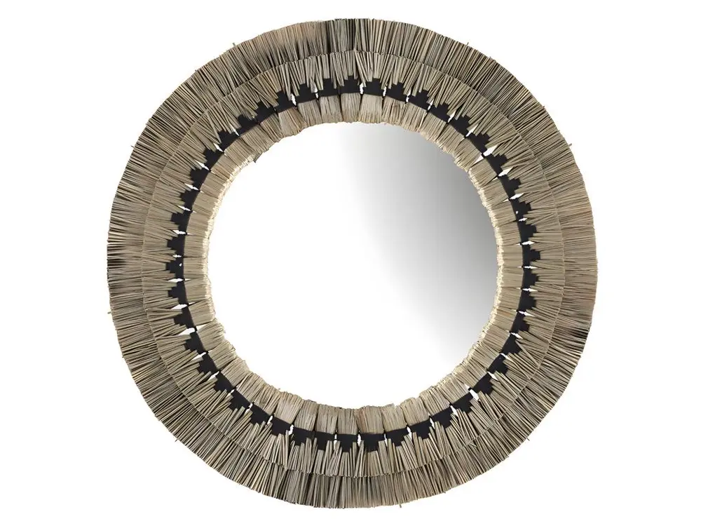 Miroir rond en paille de mendong - D. 80 cm - Naturel - CHOKWE