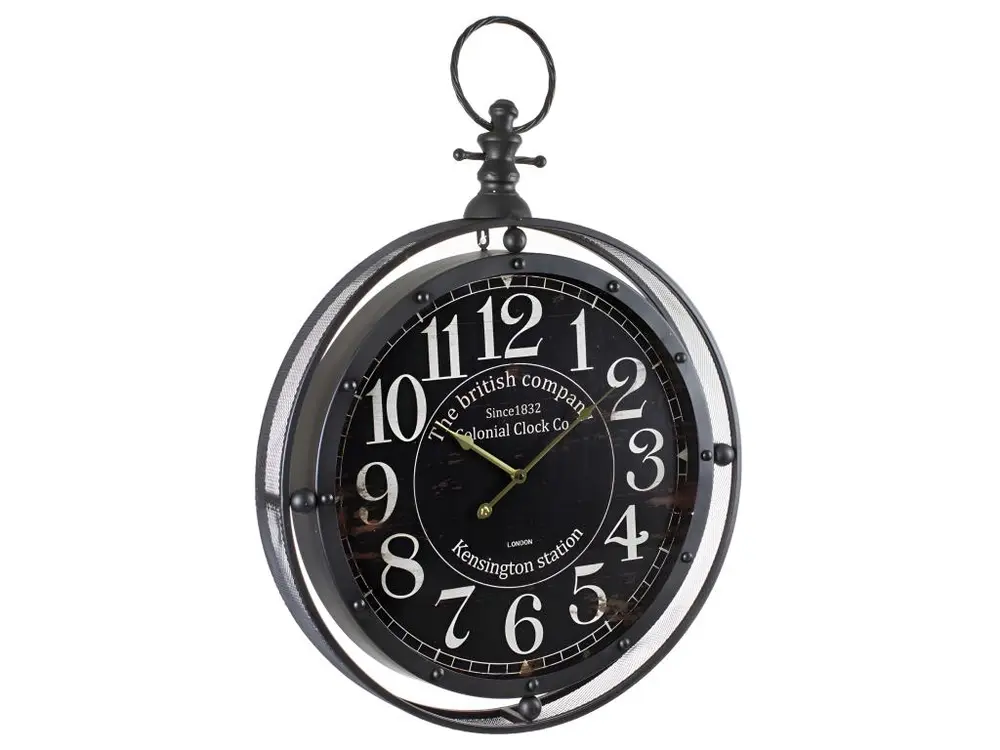 Horloge métal Gousset noir grande taille, D. 60 x Ep. 10 x H. 84 cm