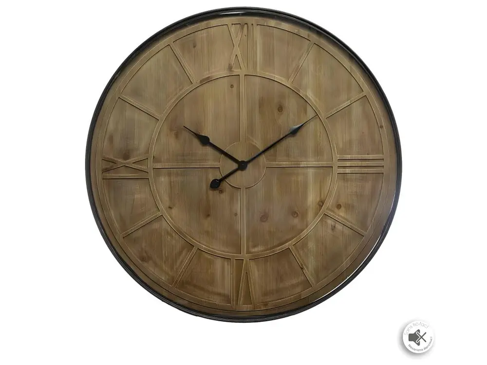 Grande Pendule murale silencieuse en Bois et Métal Noir D 80 cm