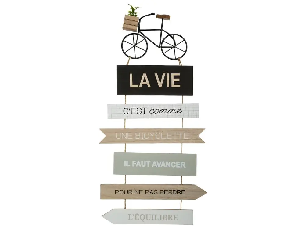 Déco murale en bois Pancarte avec Citation Vélo 28 x 56 cm