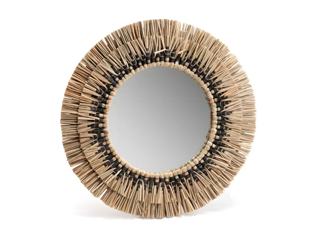 Miroir en paille Ethnique noir 36cm