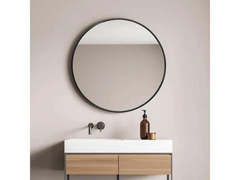 Miroir mural Ordona diamètre 40 cm cadre en aluminium noir [en.casa]