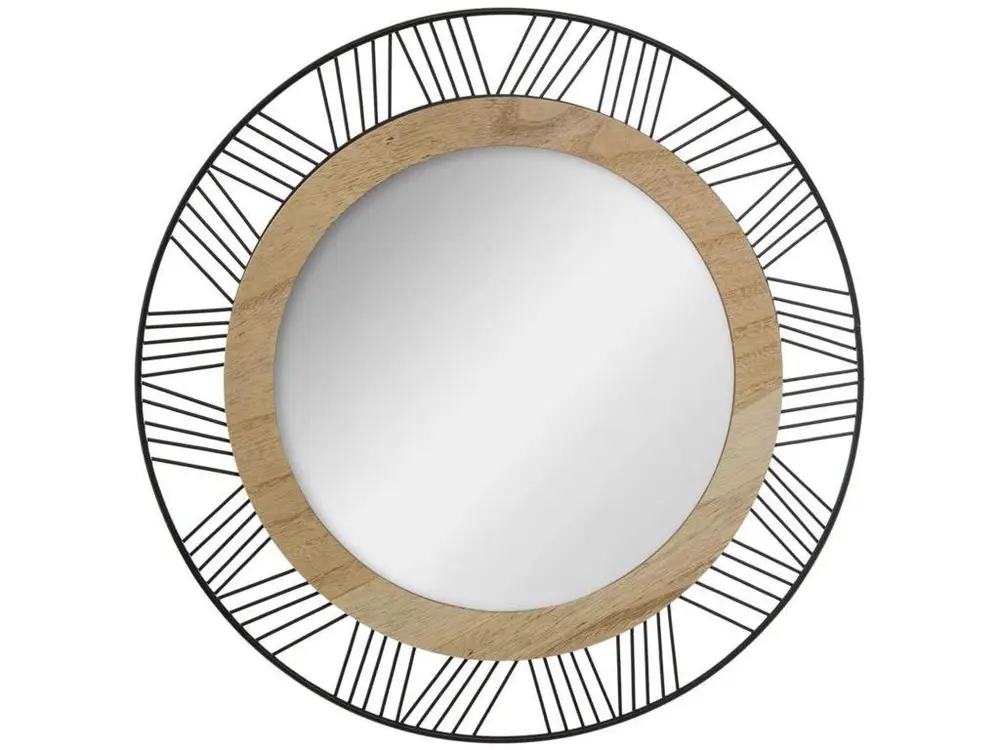 Miroir Rond En Métal Et Bois. 45,5cm "joli Miroir Rond En Métal Et Bois.