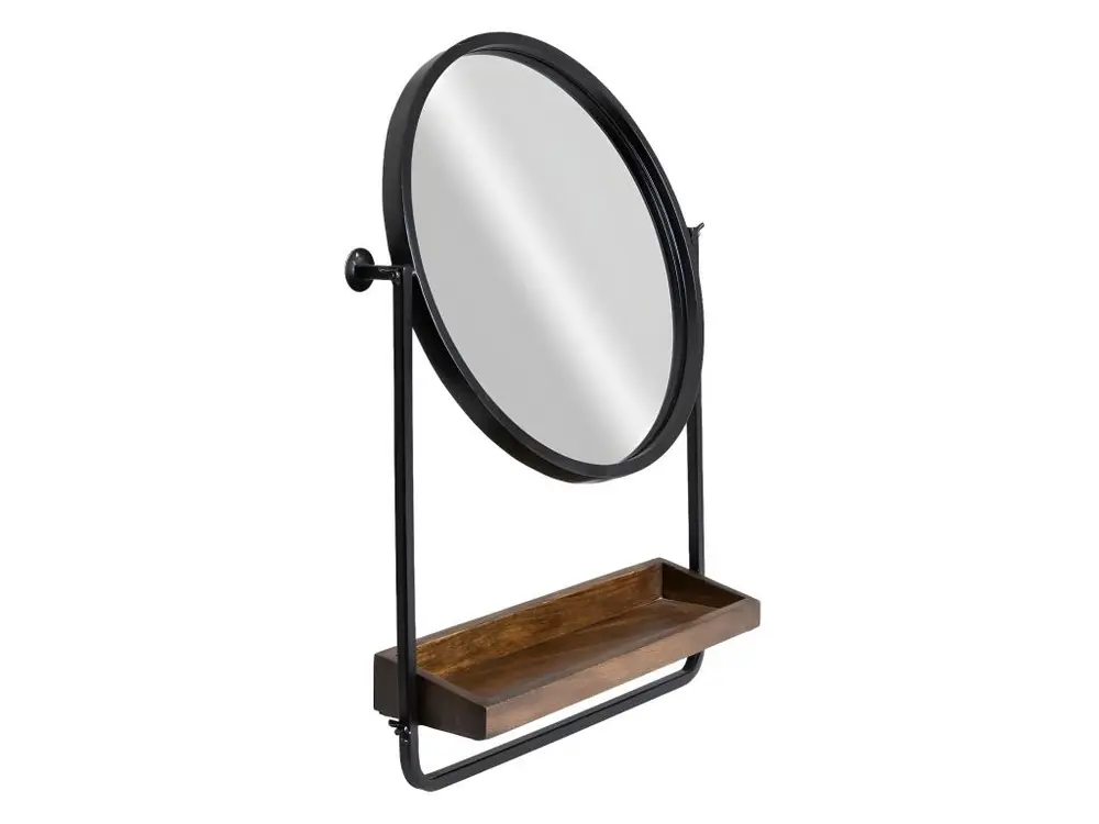 Miroir rond avec étagère en bois et métal Gary