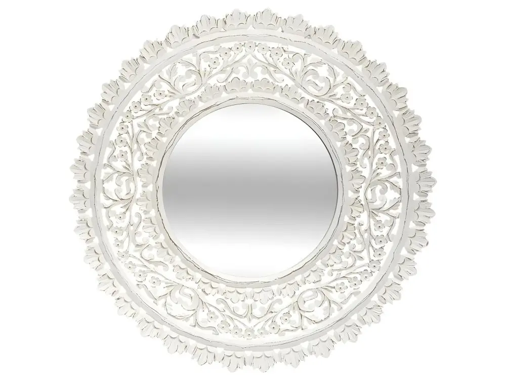 Grand Miroir mural Blanc aspect vieilli en Bois ajouré D 90 cm