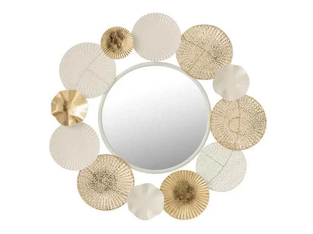 Miroir Mural Déco "Cercles Ronds" 67cm Blanc & Or