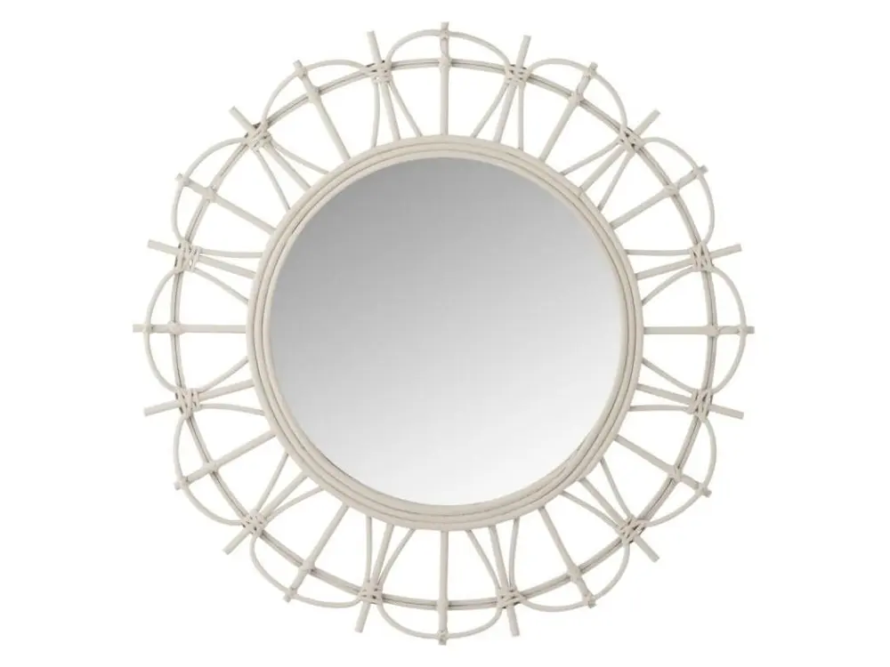 Miroir Mural Rond en Bambou "Teo" 60cm Gris Clair