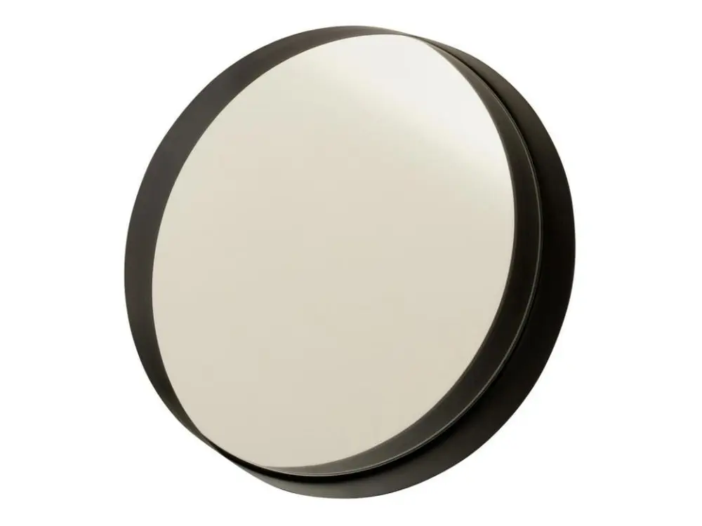 Miroir Mural Rond Déco "Bord Métal" 51cm Noir